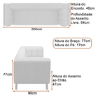 Sofá 2 Lugares 200cm Coin Courino Preto | Linho Off White - S